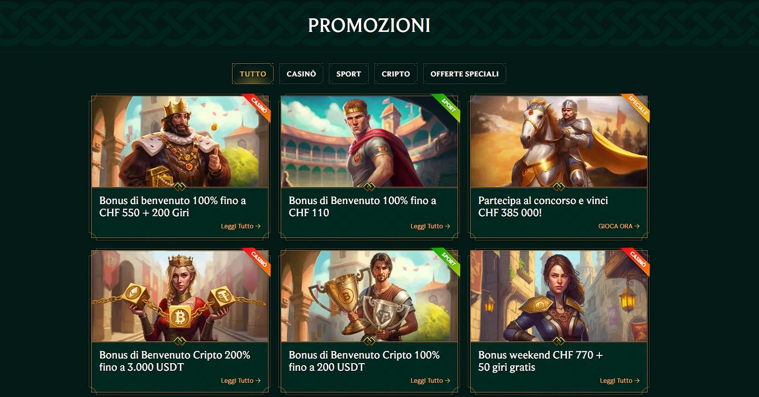 Sezione promozioni di Casinia Casino con bonus e giri gratis per l’Italia